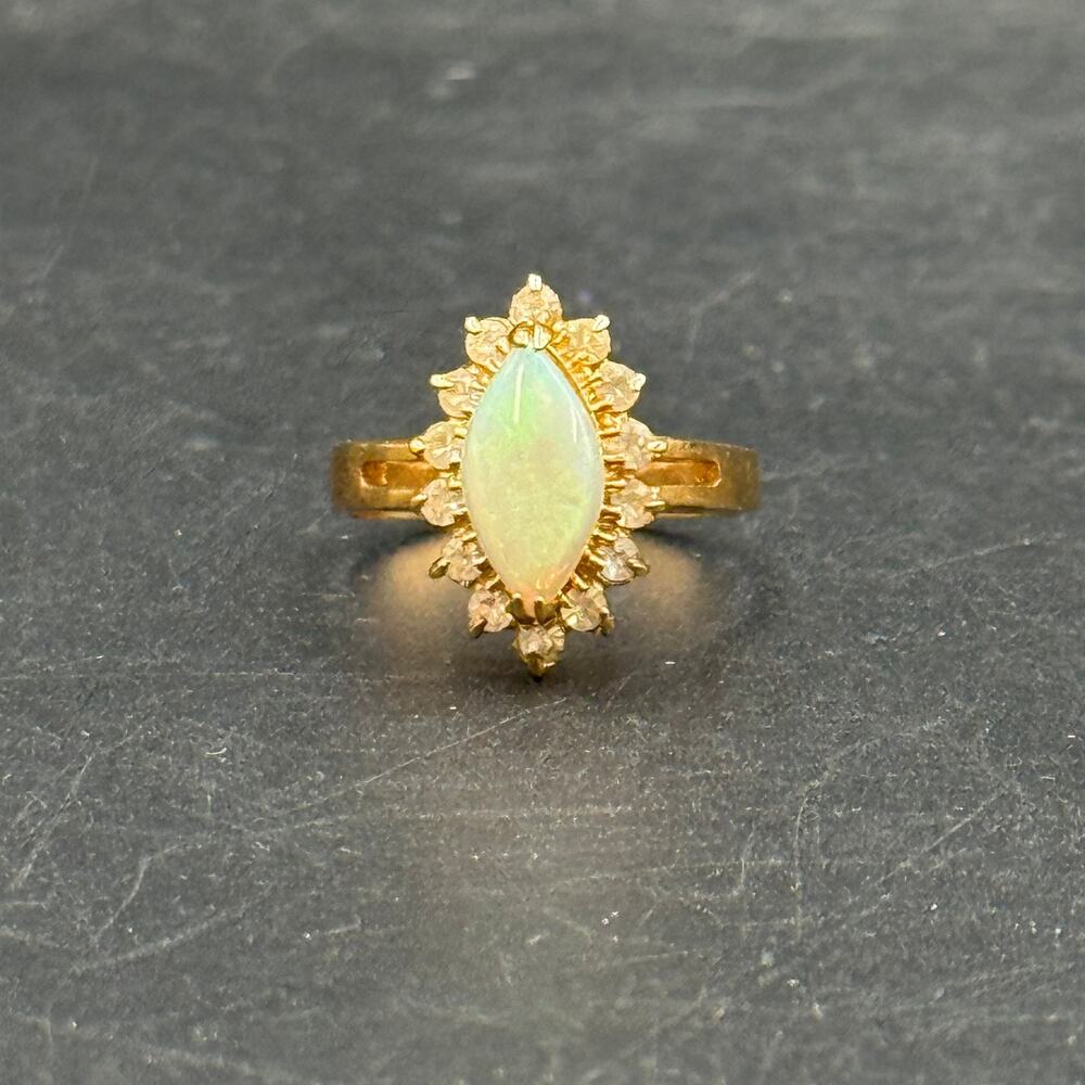 Vintage Marquise Faux Opal Ring Gold Tone